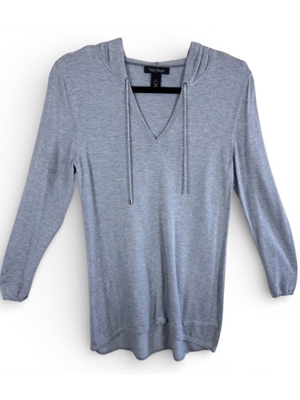 White House Black Market Womens Heather Grey V-Neck Knit Pullover Hoodie Size M